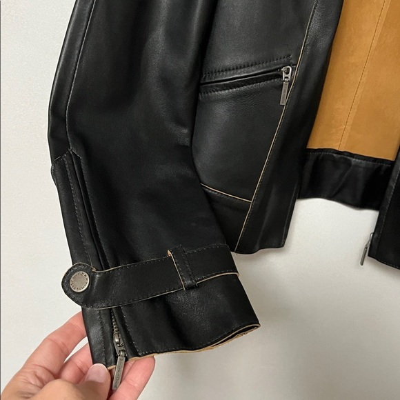 NWOT Tommy Hilfiger Black and Tan Leather Lightweight Jacket - Picture 2 of 11